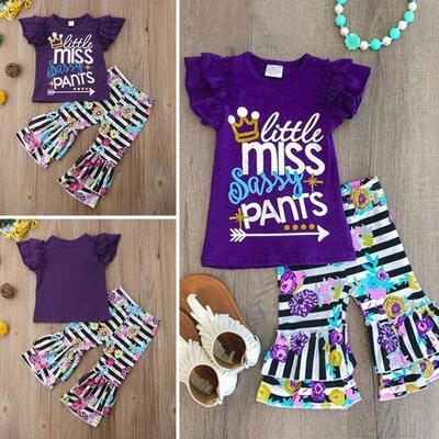 

2PCS Toddler Girls Kids Ruffle T-Shirt Floral Pants Leggings Outfits Clothes
