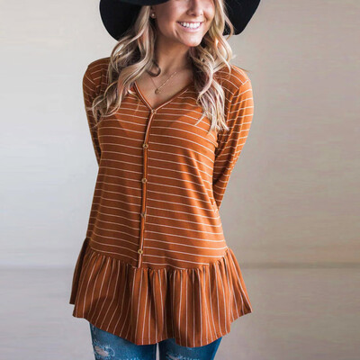 

Nomeni Fashion Womens Casual Long Sleeve V Neck Sweatshirt Striped Blouse Pullove