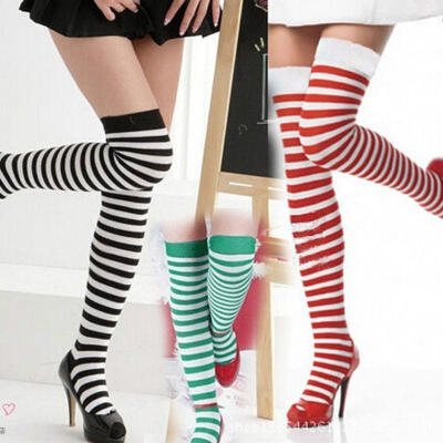 

Women Thigh High Striped Over Knee Socks Cotton Stockings Santa Elf Christmas