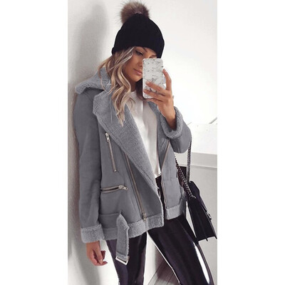

Roseonmyhand Women Fashion Casual Zipper Wide Lapel Fleece Long Sleeve Pure Color Jacket coat
