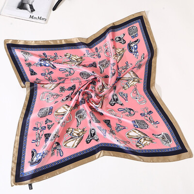 

New Korean version of the simple&simple color matching wild small silk scarves scarf simulation silk printing small square FJ068