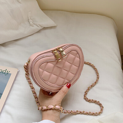 

Girls small bag new Korean fashion texture rhombic chain heart-shaped shoulder Messenger bag