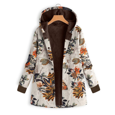 

Toponeto Womens Winter Warm Outwear Floral Print Hooded Pockets Vintage Oversize Coats