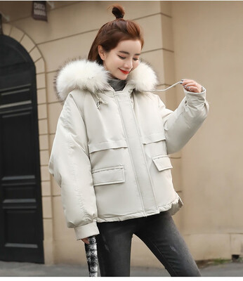 

2018 new cotton-padded jacket Korean winter womens anti-season short style thick cotton-padded jacket loose large fur collar