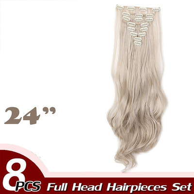 

Full Head Clip Synthetic in Hair Extensions 8 Piece 18 Clips Hairpiece Long Wave Curly Straight for Women