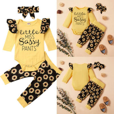 

3PCS Newborn Baby Girls Flower Clothes Romper Jumpsuit Leggings Pants Outfits UK