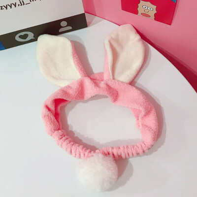 

Women Cute Rabbit Ears Headbands Sweet Lovely Headband With Rabbit Tail Plush Ball Stereoscopic Plush Wash Hairband Scrunchie
