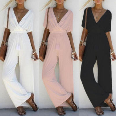 

Sexy Women V Neck Short Sleeve Jumpsuit Ladies Summer Casual Loose Playsuit