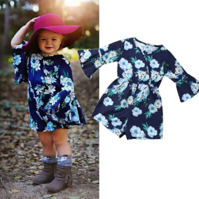 

Summer Newborn Infant Baby Girls Floral Romper Bodysuit Bell Sleeve Outfit Set