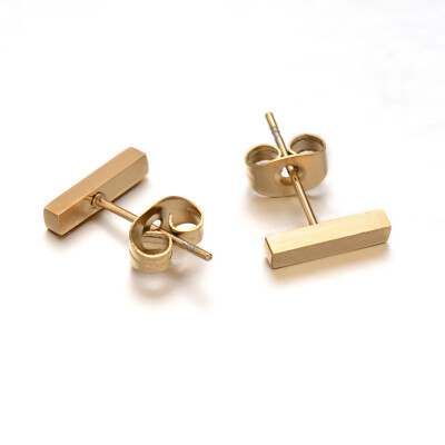 

Cuboid 304 Stainless Steel Stud Earrings Golden 10x2x18mm Pin 08mm