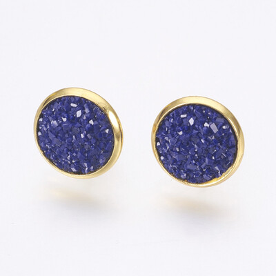 

Resin Stud Earrings with Golden Tone 304 Stainless Steel Findings Flat Round Druzy Resin MidnightBlue 14515mm Pin 07mm