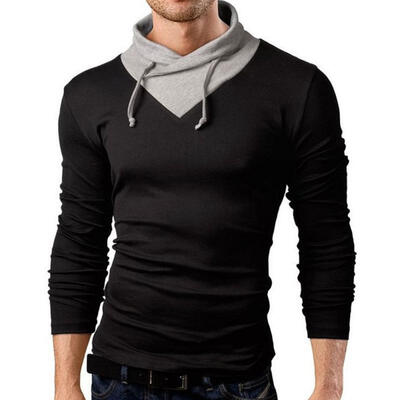 

Mens Hooded T-Shirt Autumn Casual Sling Tee Male Fake Two Pieces Slim Long-Sleeved T-Shirt Top