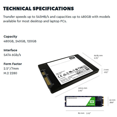 

WD Green 120GB PC SSD SATA 6GBs M2 2280 Solid State Drive WDS120G2G0B