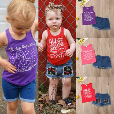 

USA Infant Kids Baby Boy Girl Tops Vest Denim Short Pants Jeans Legging Outfits