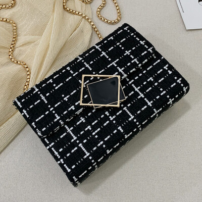 

2019 stylish Hong Kong style shoulder small square bag summer new slung tweed chain temperament messenger bag