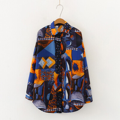 

Tailored Women Turn-down Collar Long Sleeve Female Printed Blouse Loose Casual Shirt For