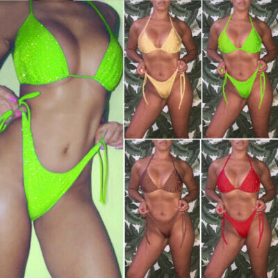 

Womens Sequence Bikini Set Swimsuit Bra Thong Bathing Suit Swimwear Beachwear