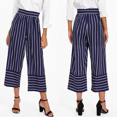 

Women Wide Leg High Waist Casual Crop Pants Summer Loose Culottes Trousers