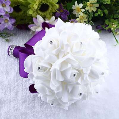 

JPGIF Crystal Rose Pearl Bridesmaid Wedding Bouquet Bridal Artificial Silk Flower Blue