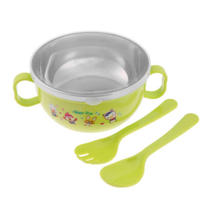 

3pcs Cartoon Tableware Set Baby Kid 300ml Feeding Bowl WCoverSpoonFork