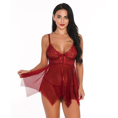 

Toponeto Lingerie for Women Front Closure Babydoll Lace V Neck Mesh Sleepwear Lingerie