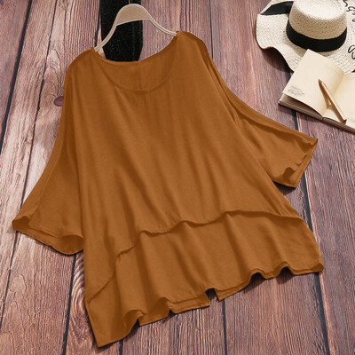 

Starmoon Women Loose Solid Color Cotton&Linen O-Neck Short Sleeve T-Shirt Blouse