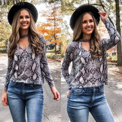 

Hot Women V Neck Casual Lace up Long Sleeve Leopard Pullover Tops Blouse T-shirt