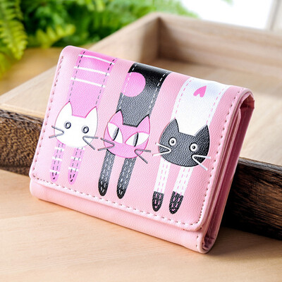 

Fashion Short Women Wallets Cute Cartooon Cat Money Bag Coin Purse Leather Girl Clutch Student Femme Lovely illustration Wallets
