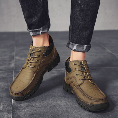 

2019 autumn new outdoor casual tooling boots mens shoes leather tie high shoes wear non-slip hiking shoes men