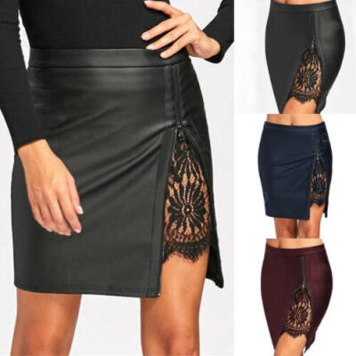 

Women Sexy PU Leather Pencil Bodycon High Waist Mini Short Skirt Stretch