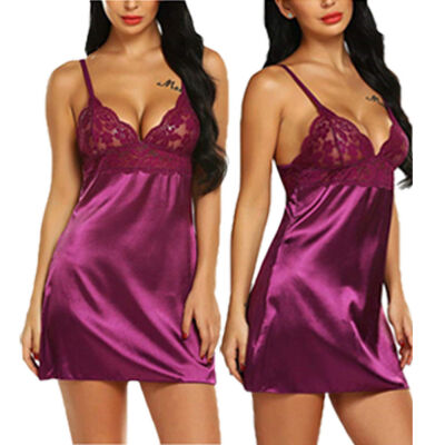 

Women Sexy-Lingerie Sleepwear Satin Silk Babydoll Lace Nightwear Pajamas Set