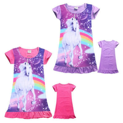 

4-10Y Kids Girls Unicorn Top T Shirt Dress Nightwear Nightdress Pyjamas Clothes