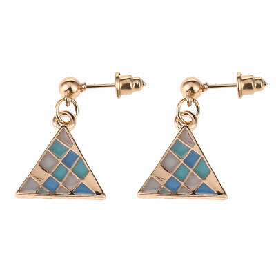 

Simple Sweety Blue Mosaic Stud Triangle Earrings Enamel Square Geometric Pendant Earring for Women Handmade Jewelry