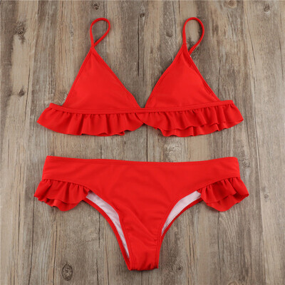 

Saidsome Women Padded Push-up Bra Bikini Set Ruffles Swimsuit Low Waist Bathing Suit Swim