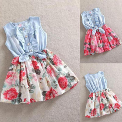 

Girls Floral Print Summer Lovely Fashion Bowknot Dress