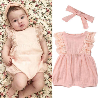 

Newborn Baby Girl Ruffle Sleeveless Romper Jumpsuit Headband Outfit Clothes