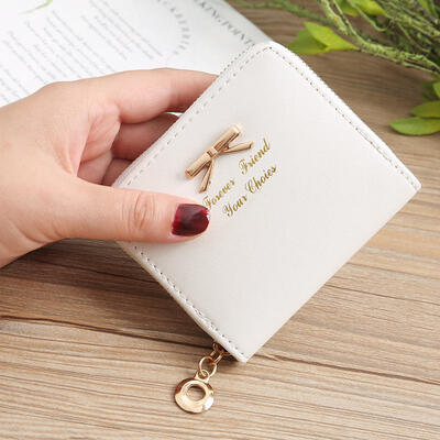 

Simple Small Mini Bowknot Zipper PU Card Pocket Coin Cash Wallet Short Purse Pouch