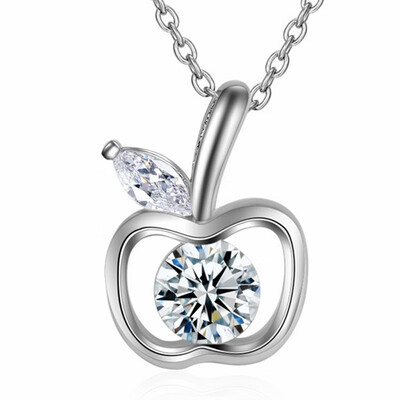 

Hollow Out Apple Pendant Necklace Cubic Zirconia Fashion Jewelry Gift CZ Crystal Ladies Short Chain Necklaces WK99