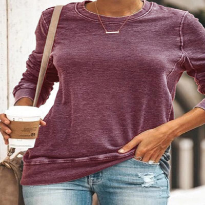

Trendy Solid Color Round Neck Long Sleeve Tee