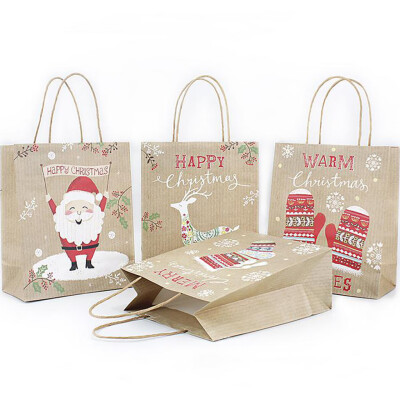 

Tailored Christmas Gift Bag Paper Bag Packaging Kraft Paper Bottom Tote Bag 4pcs