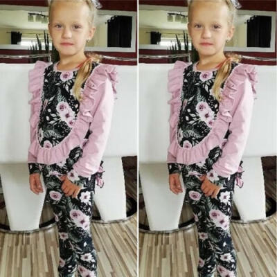 

US Flower Baby Girls Kids Outfits Clothes Long Sleeve Top Ruffle Pants Trousers