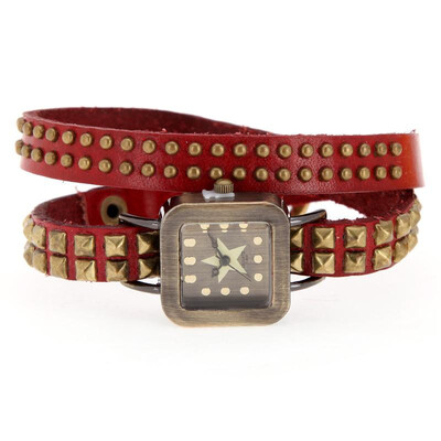 

Women Lady Vintage Rivets Quartz Wrap Strap Bracelet Wrist Watch