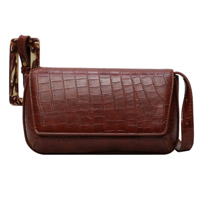 

Women Crocodile Pattern Shoulder Bag Female Small Messenger Bag Patent Leather Crossbody Bags Contrast Color Handage T3G