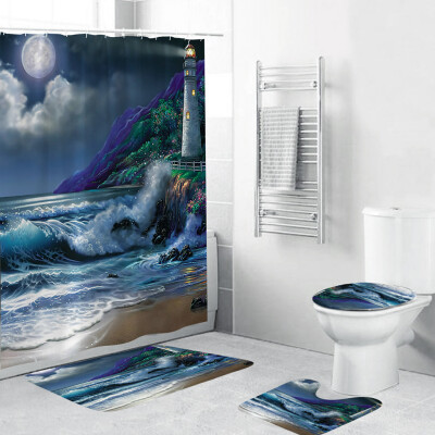 

Gobestart 4PCS Non Slip Toilet Polyester Cover Mat Set Bathroom Shower Curtain