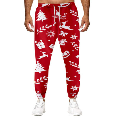 

Gobestart Mens Casual Loose Long Pants Chrismate Festival New Style 3D Printing Trousers