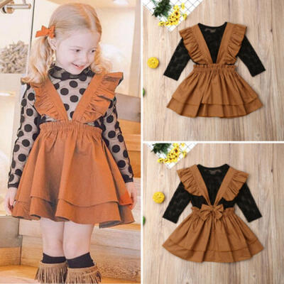 

US Boutique Kids Baby Girl Lace Tops Suspender Tutu Skirt Dress Outfits Clothes