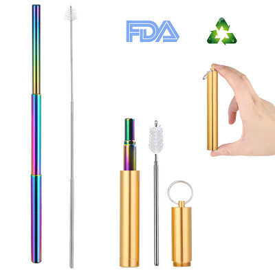 

Adjustable Reusable Stainless Steel Straws Three-Section Telescopic Straight Straw Set with Cleaning Brush for Water Coffee