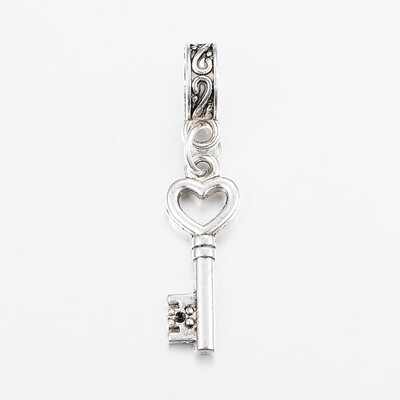 

Tibetan Style Alloy European Dangle Beads Heart Key Antique Silver 32mm Hole 4mm Pendant 20x7x15mm