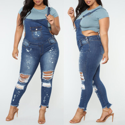 

〖Follure〗Women Casual Denim Bib Hole Pants Overalls Jeans Demin Trousers Jumpsuit