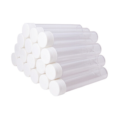 

PH PANDAHALL 30 pcs 130x25mm Clear Plastic Test Tube with White Caps Bead Containers